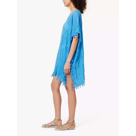 Seafolly Amnesia Kaftan Electric Blue Swim Cover Tassels Tunic Top One Size NWT - Picture 4 of 10
